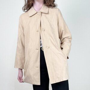 Vintage 90s Y2K Long Faux Suede Leather Peacoat Trench Jacket Quiet Luxury Coat